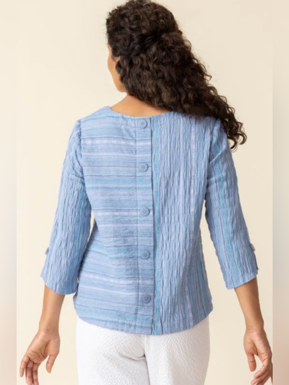 Habitat button back pullover Baja weave cotton embroidered cottagecore striped M
